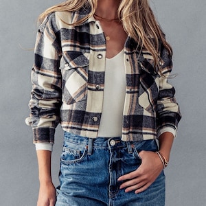 Plaid Snap Down Dropped Shoulder Shacket