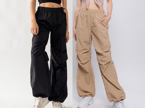 Womens Toggle Tie Drawstring Parachute Cargo Pants, Comfortable