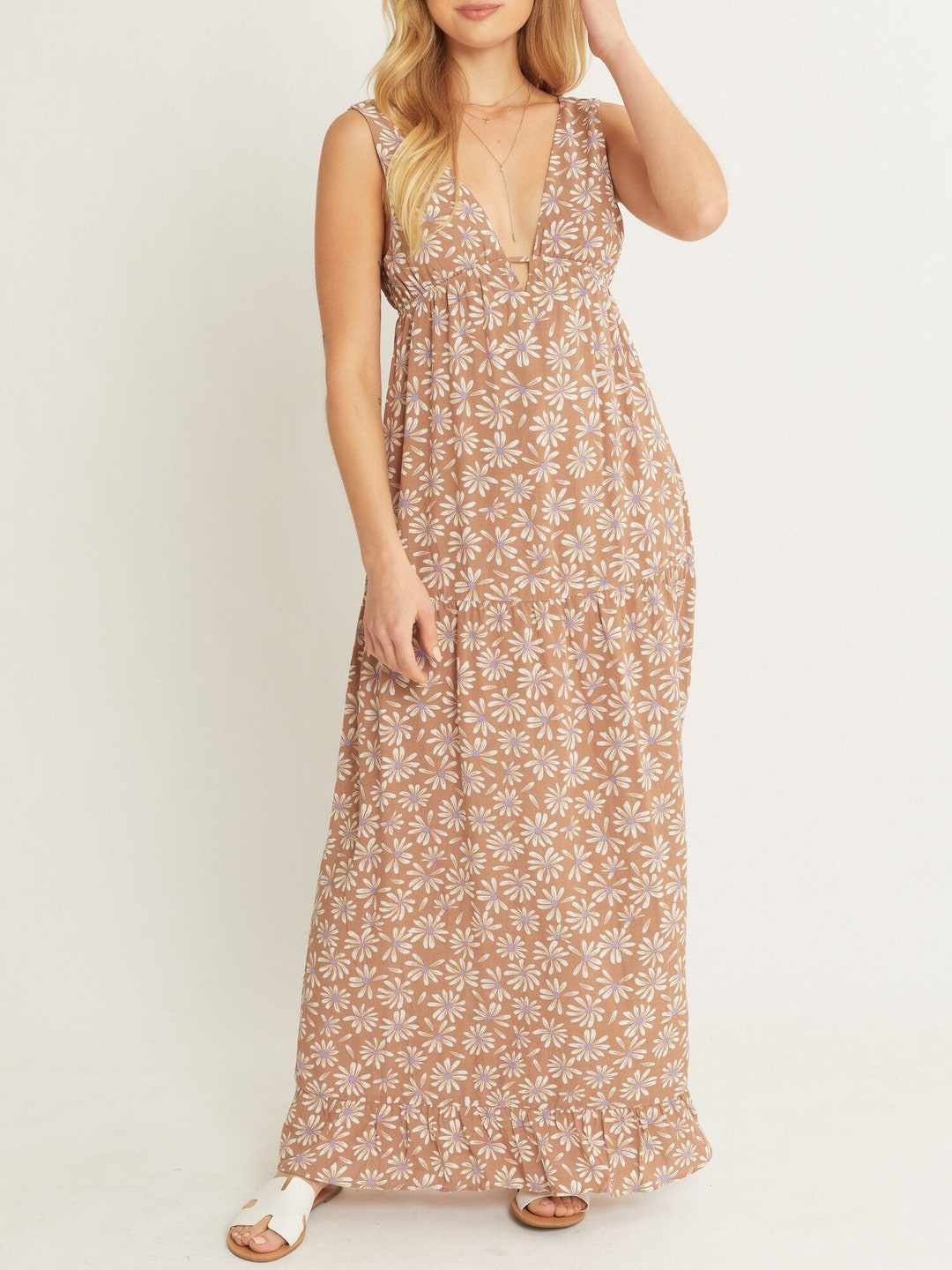 Open back wrap daisy print cami dress hot sale