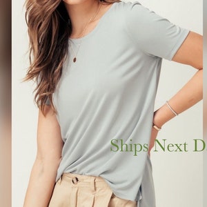 Zenana Women's Premium Modal Top - Short Sleeve, Hi-Low Hem, Side Slits (Black/Camel)