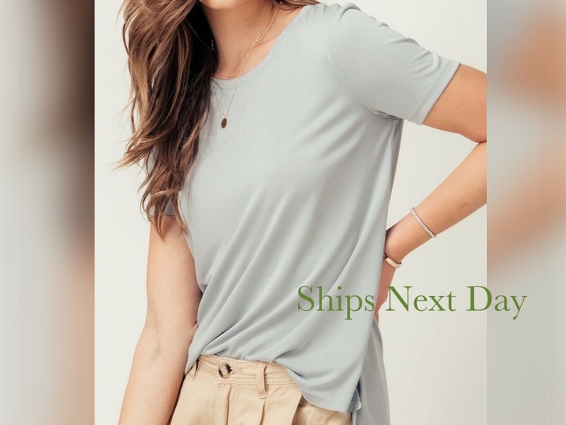 Super Soft Modal Crew Neck Basic T Shirt, High Low Side Slit Tee, Durable Versatile Quality, Comfort wear Cozy Basic Womens, Gift for Her
