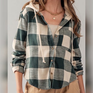 Plaid hooded shirt womens sale
