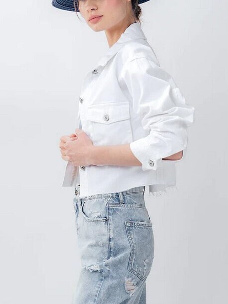 Frayed Hem Jean Jacket * Crop Boxy Fit * Vintage Oversized