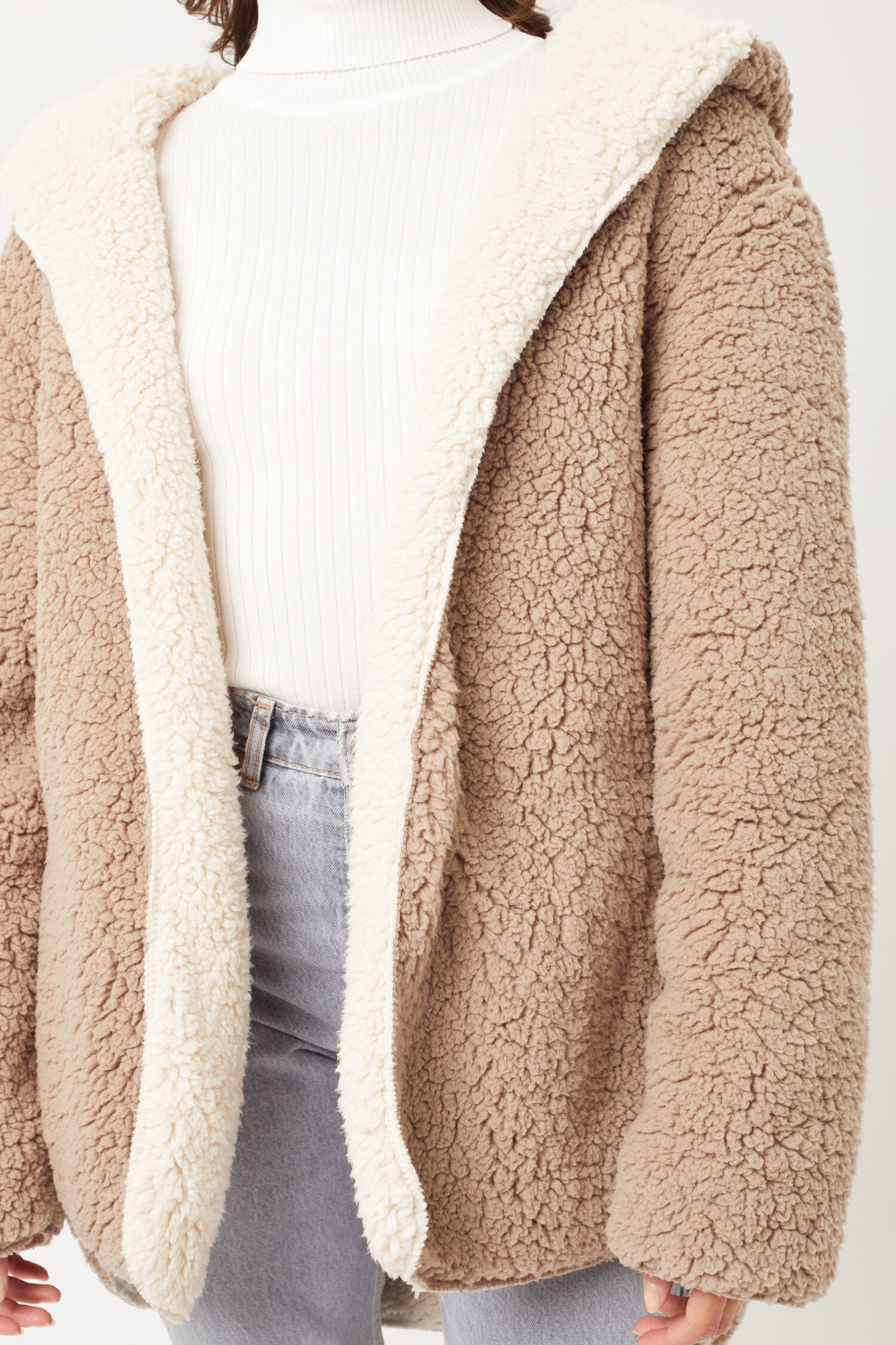 2 Toned Hoodie Reversible Teddy Sherpa 