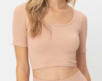 Short Sleeve Crop Top. Slim Fit Super Soft, Stretchy Cropped Rib Short Shirt Lounge  Activewear Gym Athletic Sweat Track, Summer Gift
