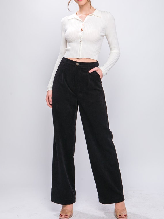 Perfect Fall Wide Leg Corduroy Pleated Pants, Retro, Easy to
