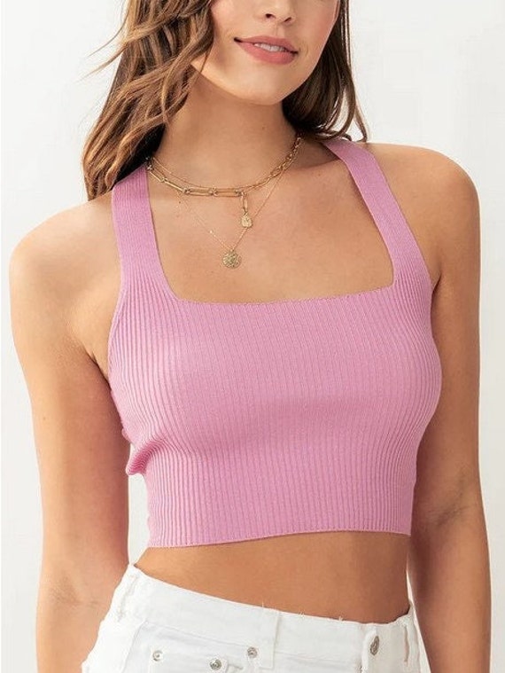 Pink square on sale neck crop top
