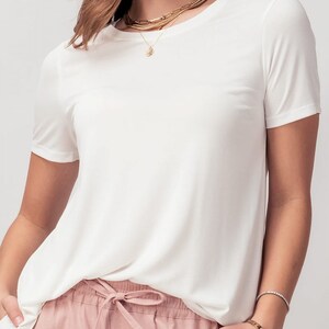 Super Soft Modal Crew Neck Basic T Shirt, High Low Side Slit Tee, Durable Versatile Quality, Comfort wear Cozy Basic Womens, Gift for Her