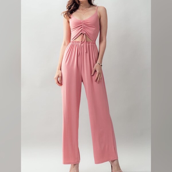 Dream Maker Cut Out Waist Wide Leg Jumpsuit