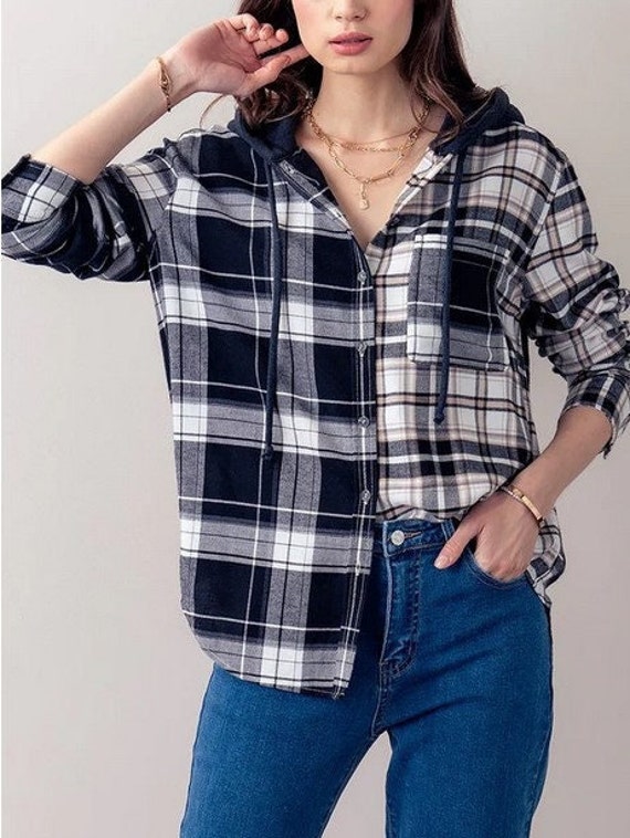 Plaid shirt with hoodie top