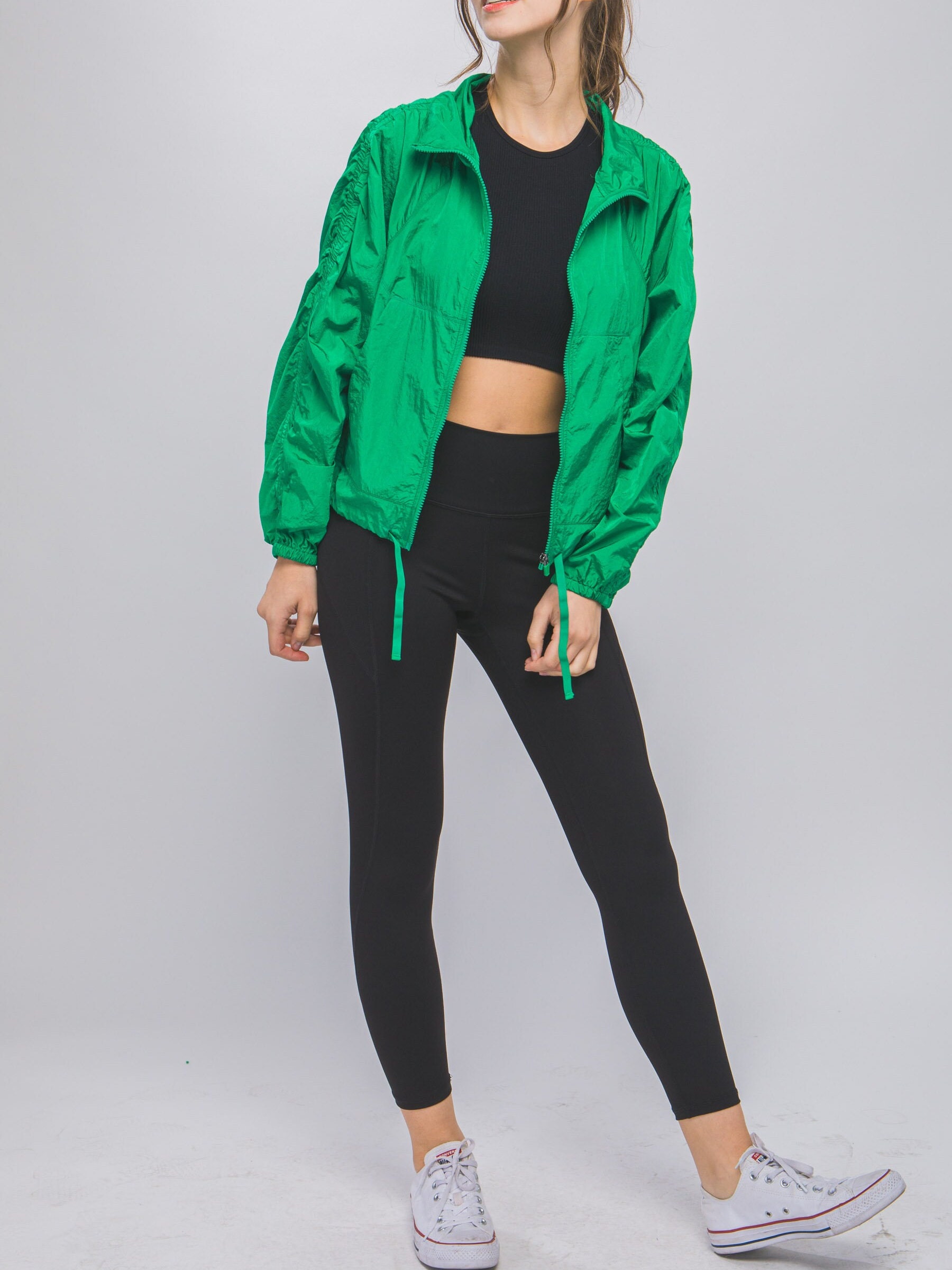 Ruched Sleeves Lightweight Windbreaker Jacket - Sprinter