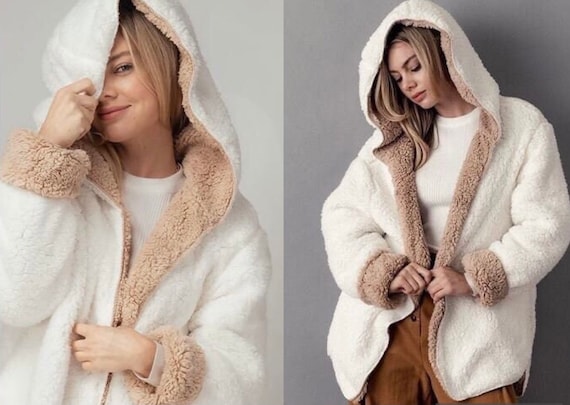 2 Toned Hoodie Reversible Teddy Sherpa 