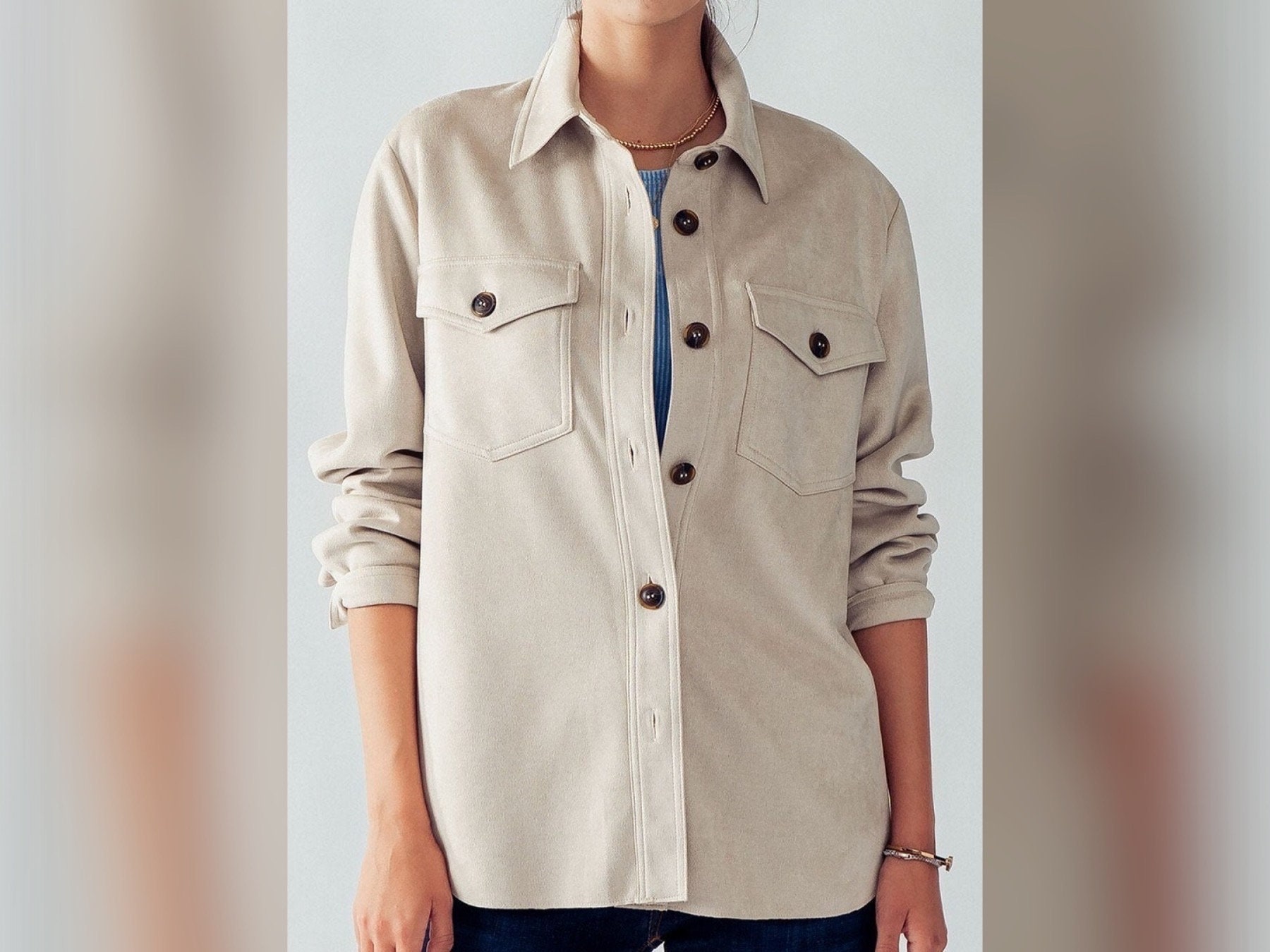 Oversized Modern Soft Faux Suede Button up Shirt Jacket