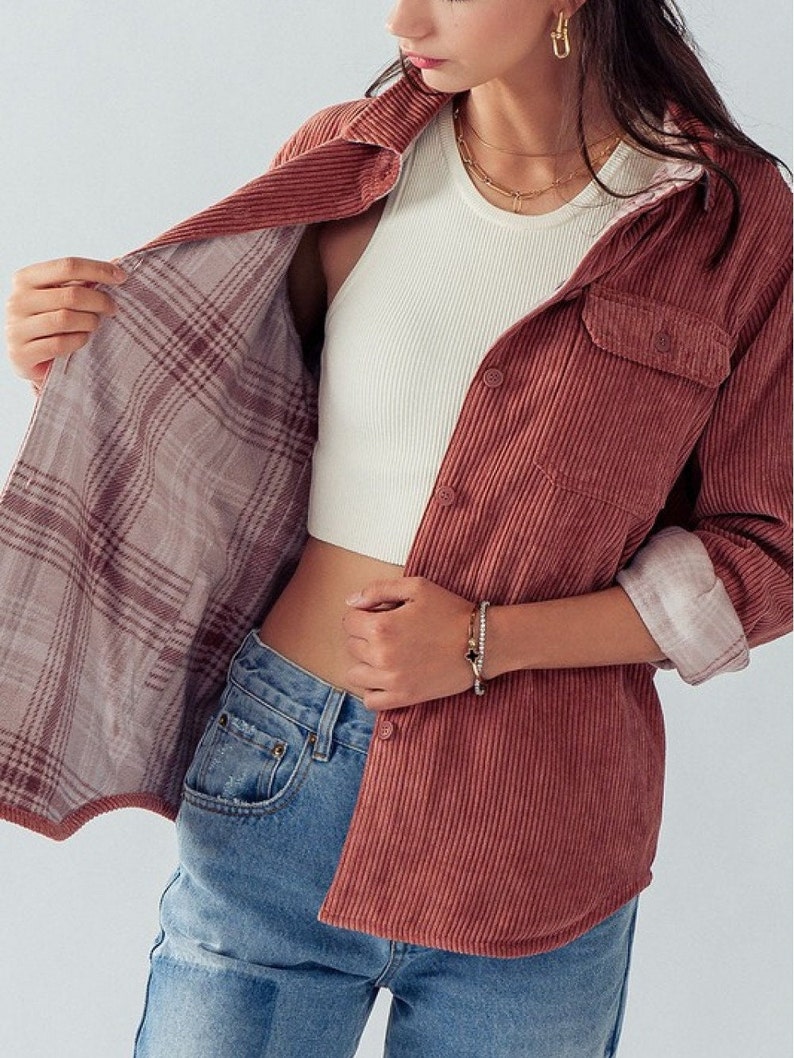Corduroy Reversible Button Down Shacket Women's Fall Winter Jacket ...