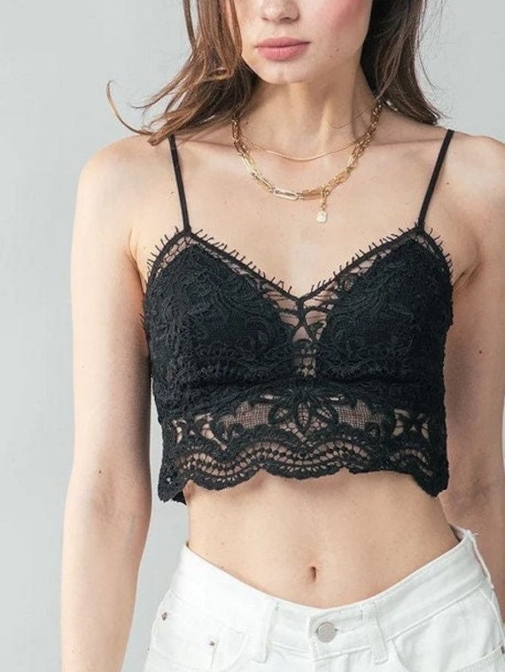Wear With Anything Black Lace Embroidery Crop Top, Eyelash