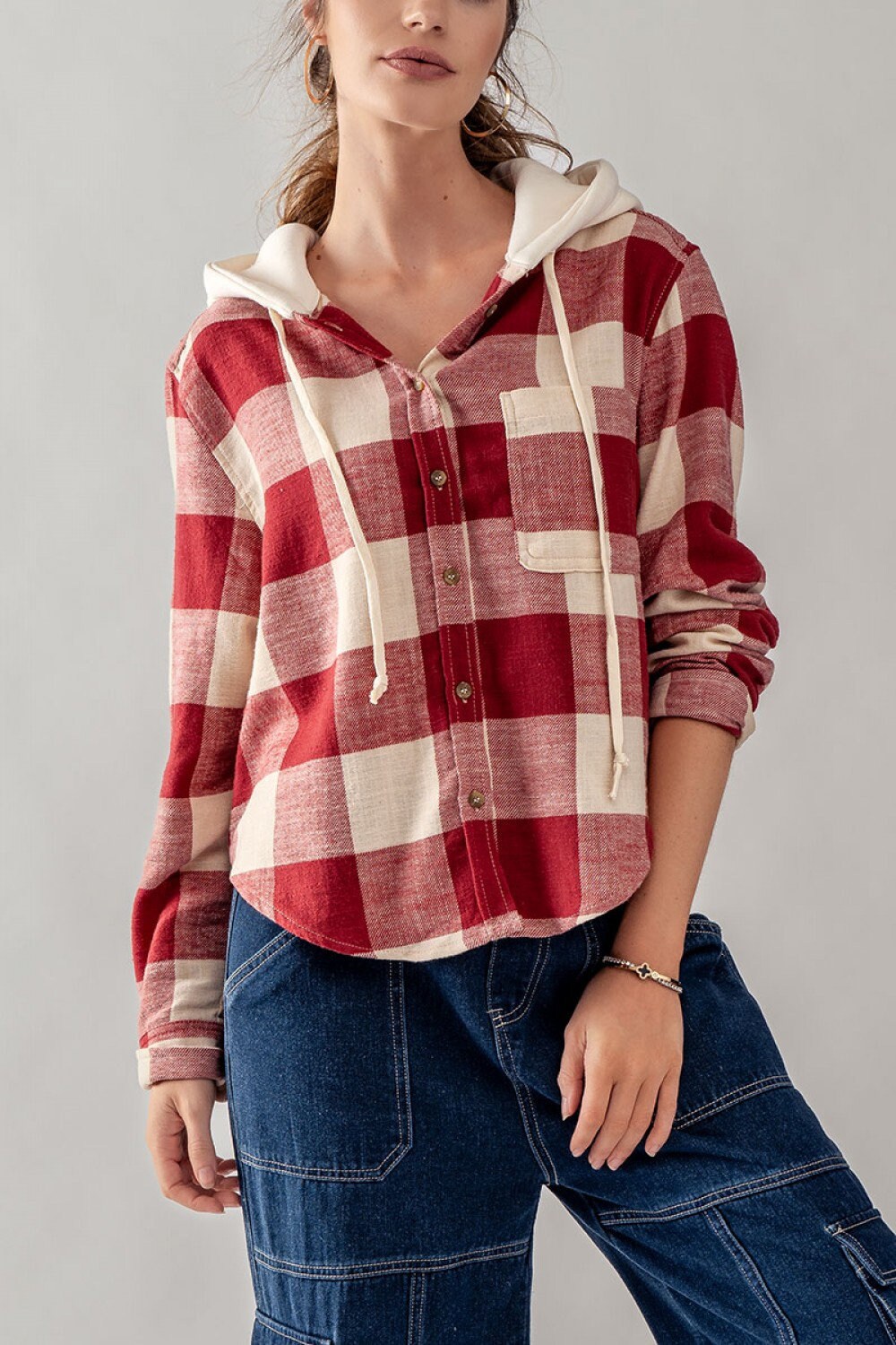 Camisa corta de franela a cuadros con capucha de moda, versátil, acogedora,  elegante para todas las estaciones, bolsillo delantero, ropa urbana  informal de calle, regalo de vacaciones para ella - Etsy México, image size:1000x1500