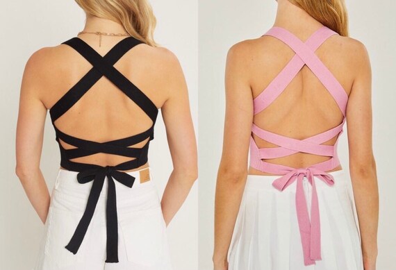 Criss Cross Back Rib Sweater Knit Crop 