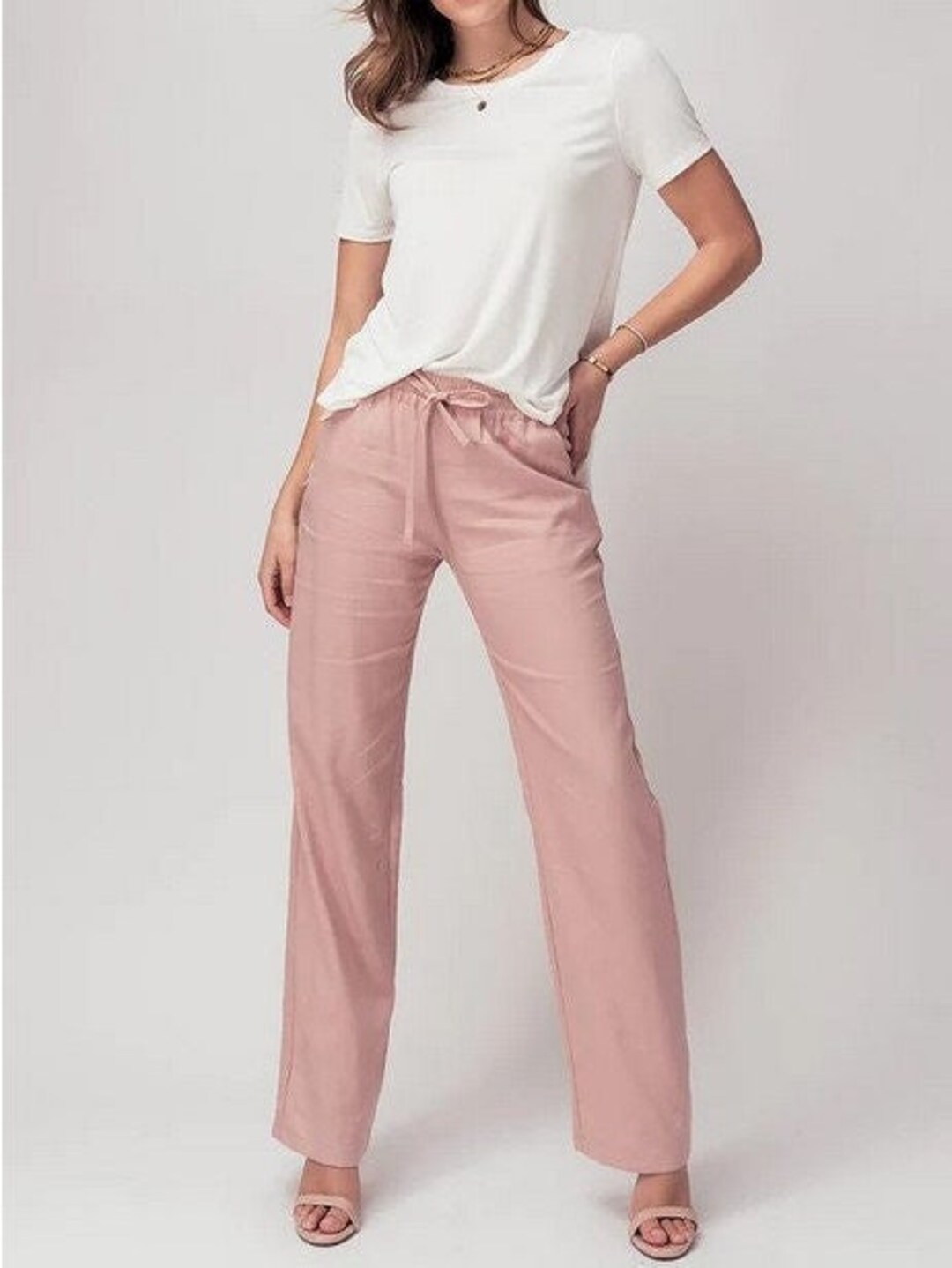 Linen Blend Drawstring Pants Mid Rise Straight Leg. Casual - Etsy