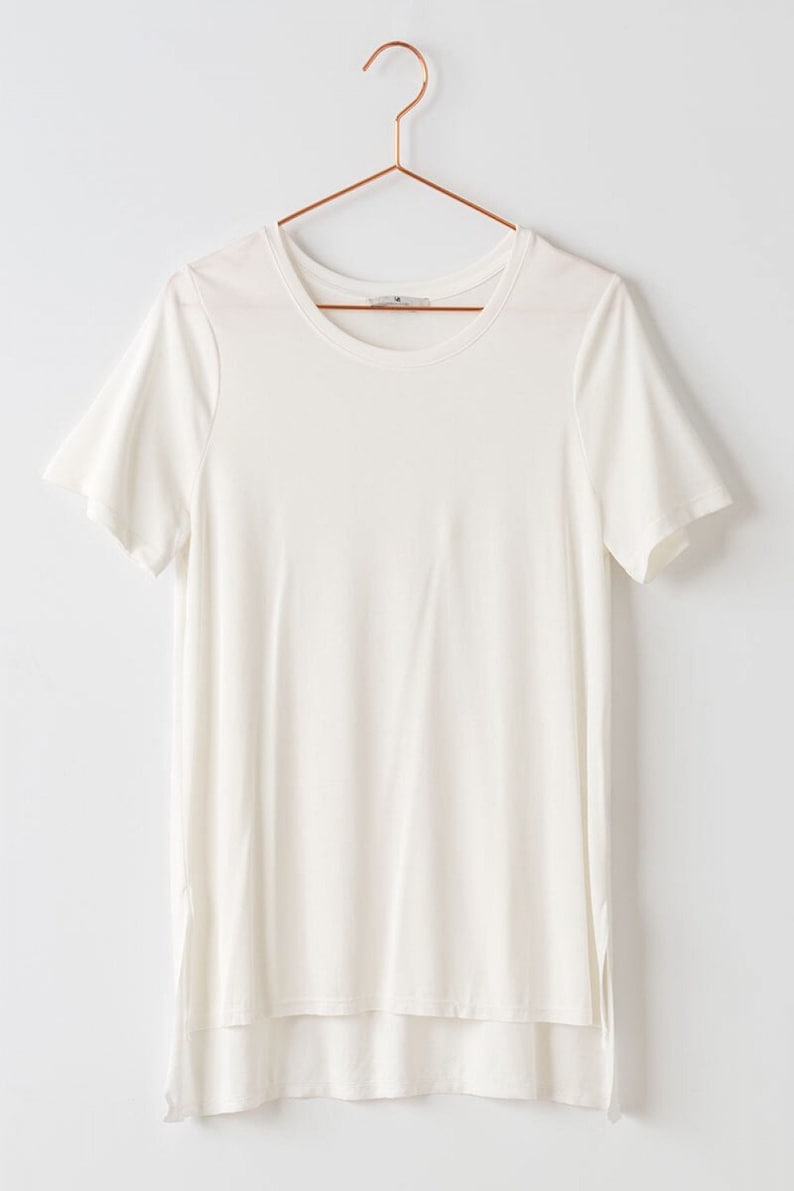 Super Soft Modal Crew Neck Basic T Shirt, High Low Side Slit Tee, Durable Versatile Quality, Comfort wear Cozy Basic Womens, Gift for Her