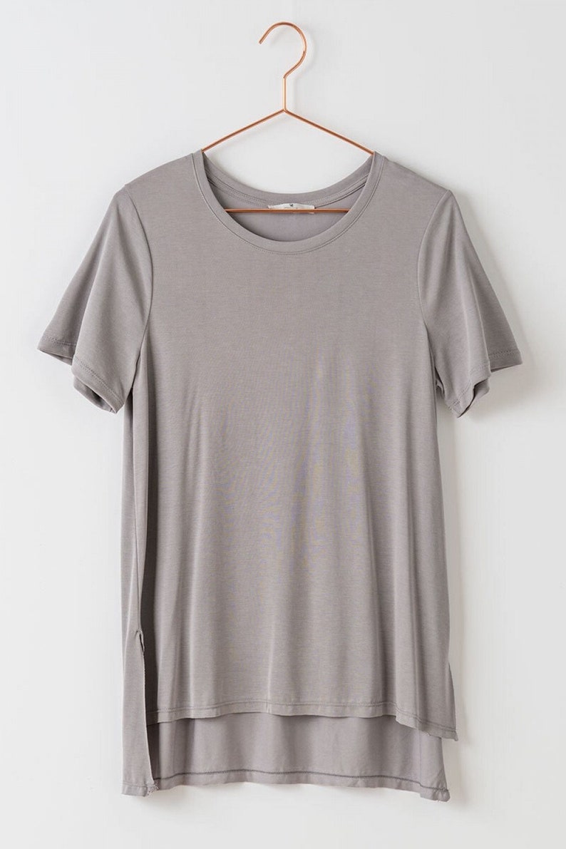 Super Soft Modal Crew Neck Basic T Shirt, High Low Side Slit Tee, Durable Versatile Quality, Comfort wear Cozy Basic Womens, Gift for Her