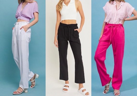 Women's Wide Leg Pants Summer Cotton Linen Pants Casual High Waist  Drawstring Pants Loose Fit Comfy Lounge Beach Pants, White, XX-Large :  : Clothing, Shoes & Accessories