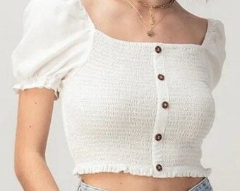 売れ筋商品|||セルフエスティーム カットソー トップス レディース Juniors' Sweetheart Puff-Sleeve Top White Eyelet Puff Sleeve Top Big Girls S-xl - White | Levi's® US