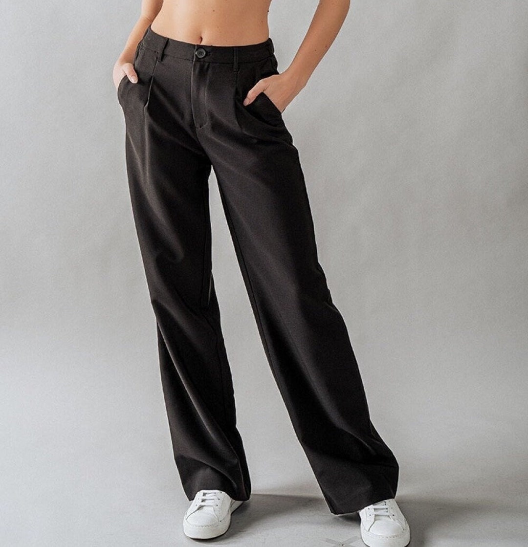 High Waist Straight Leg Pants, Highrise, Flowy * Elastic High Waist Straight Leg Pants, Highrise, Flowy * Elastic