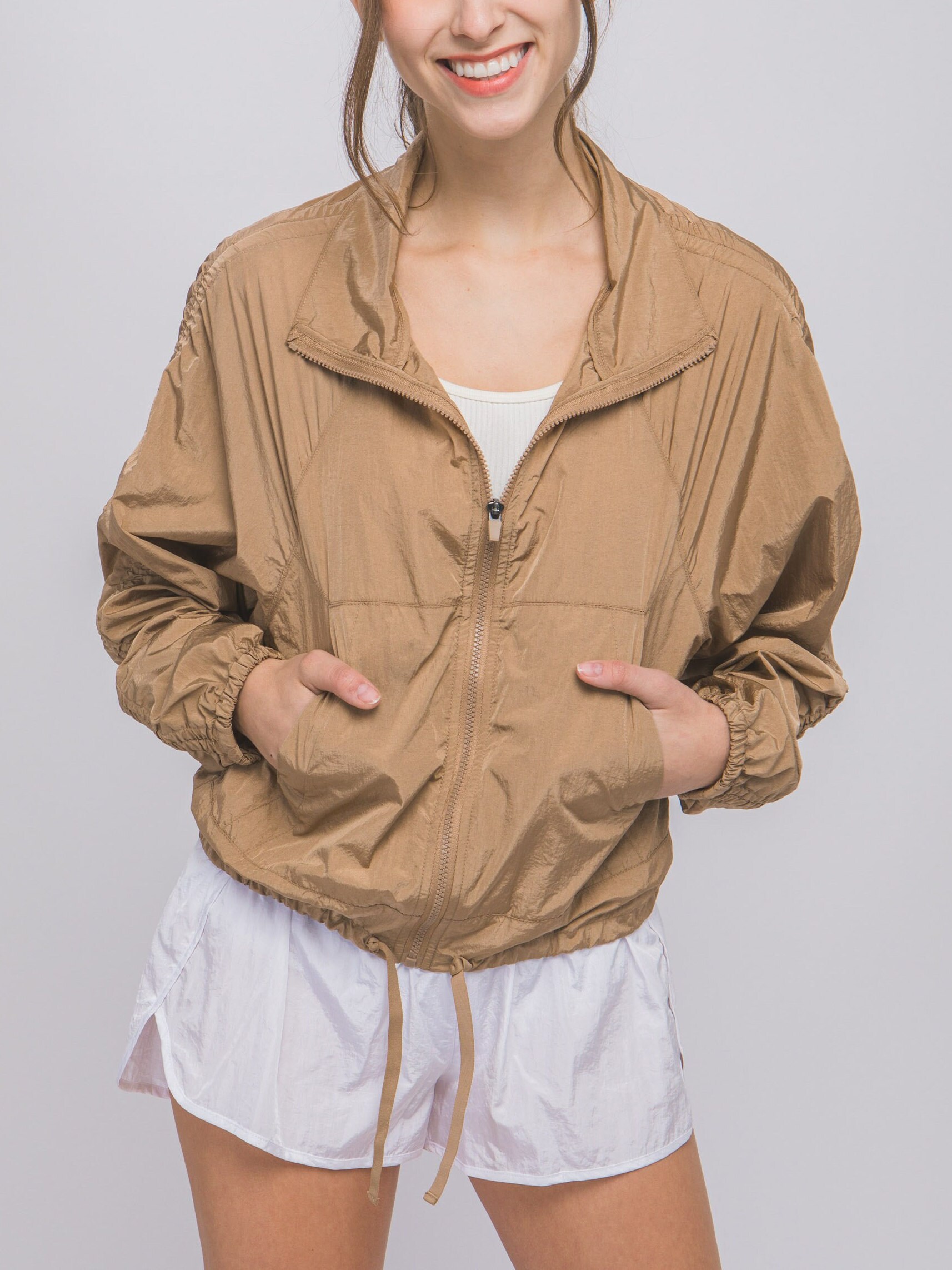 Ruched Sleeves Lightweight Windbreaker Jacket - Sprinter