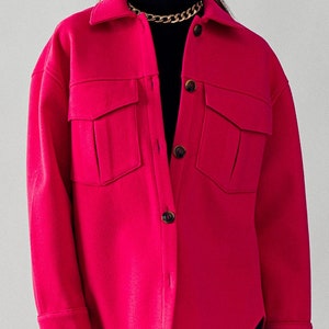 Cozy Drop Shoulder Felted Shacket, Front Chest Pockets, Cuff Sleeves ...