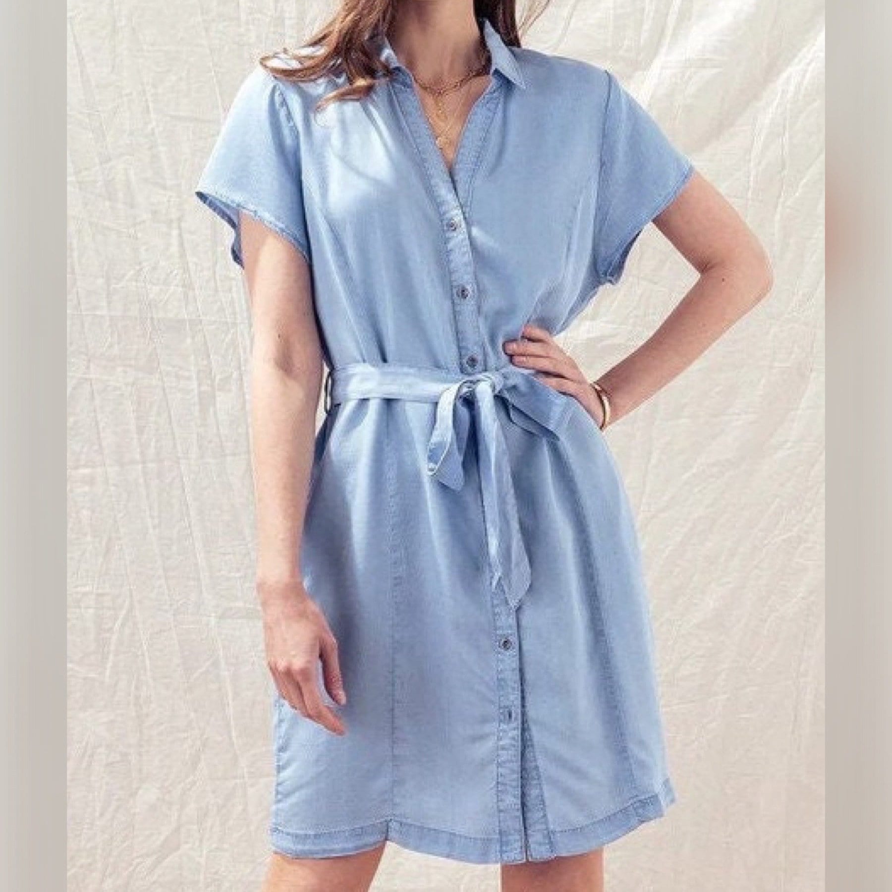 cap sleeve light blue dress Girls Bat Mitzvah Service Dress | Un Deux Trois main image 1