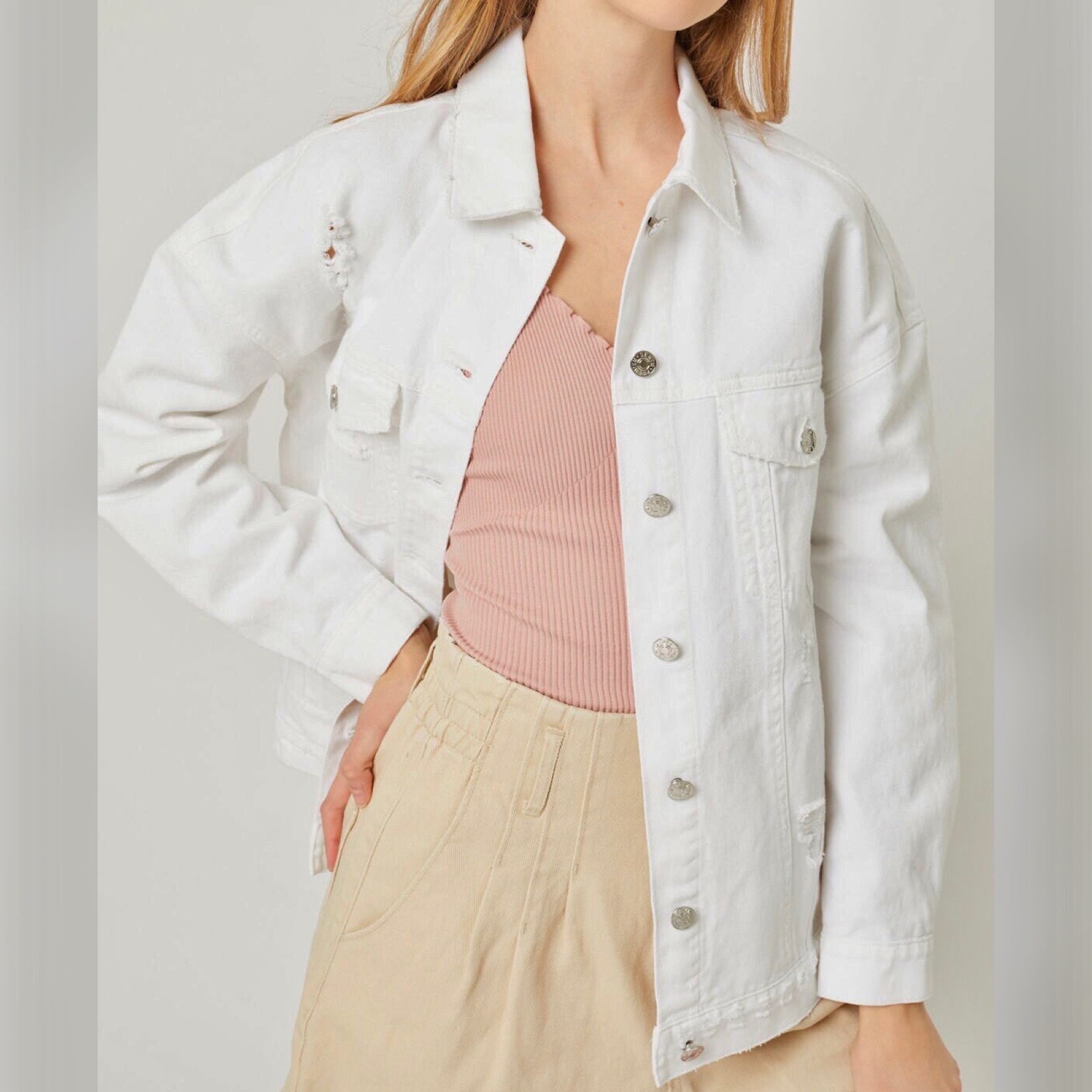 White denim oversized hot sale jacket