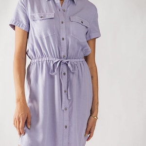 Elegant and Eco-Friendly Tencel Lyocell Button-Up Dress Drawstring Collared Short Sleeve Brunch Church Casual Spring Summer Jean Shirt Dress image 2