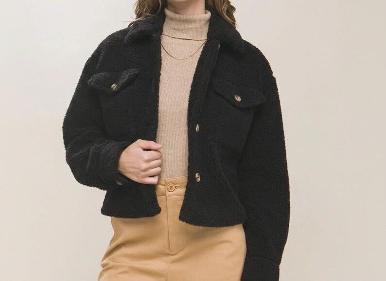 Ultimate Teddy Coat, Short Sherpa Shacket, Warm Button Closure, Cute jacket for her, Daughter, School Fashion