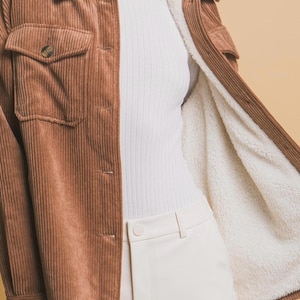 Cozy Corduroy Shirt Jacket with Sherpa Lining, Retro Colors, Warm Shacket Side and Chest Pockets, Button Cuffs, Western Collared Her Gift