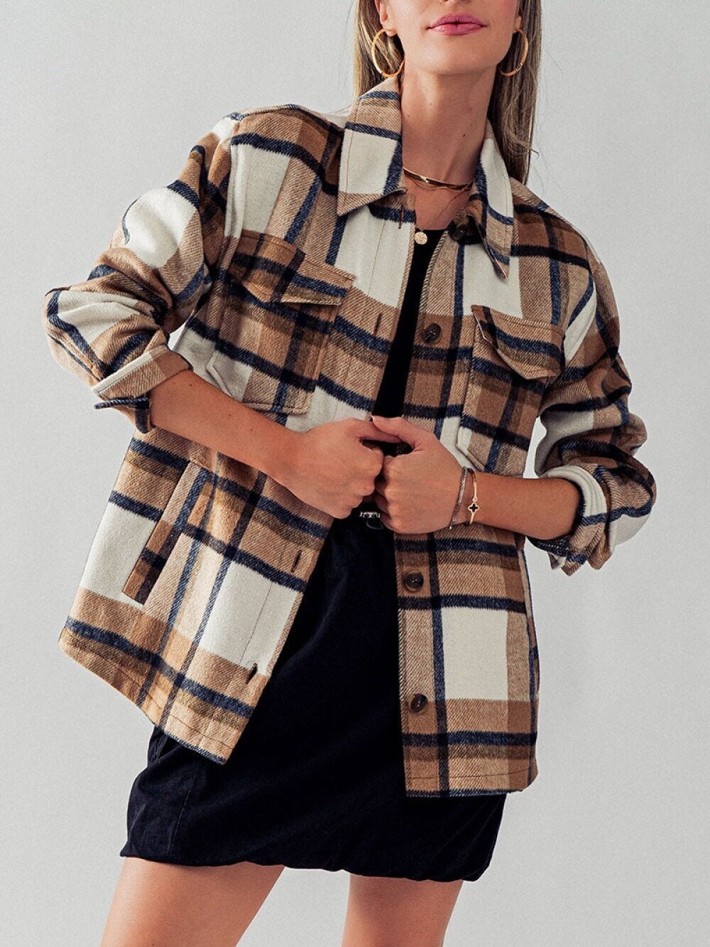 ジャケット・アウター Plaid Shacket Jacket For Women Button Amazon.com: Trendy Queen Womens Flannel Shacket Casual