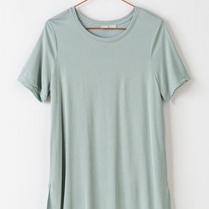 mint Super Soft Modal Crew Neck Basic T Shirt, High Low Side Slit Tee, Durable Versatile Quality, Comfort wear Cozy Basic Womens, Gift for Her