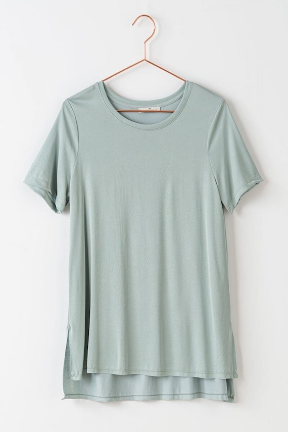 Super Soft Modal Crew Neck Basic T Shirt, High Low Side Slit Tee, Durable Versatile Quality, Comfort wear Cozy Basic Womens, Gift for Her