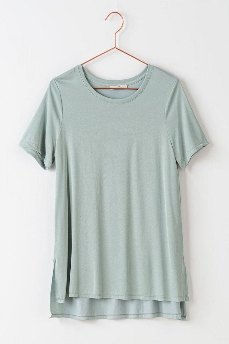 mint Super Soft Modal Crew Neck Basic T Shirt, High Low Side Slit Tee, Durable Versatile Quality, Comfort wear Cozy Basic Womens, Gift for Her