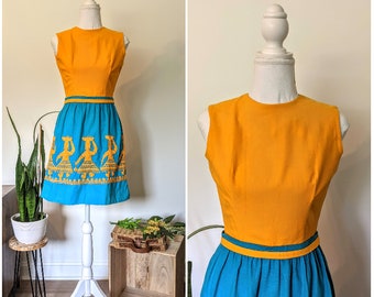 True vintage 1960s ethnic style embroidered dress sz xxs