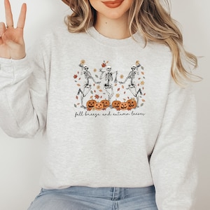 Herbst Halloween Sweatshirt, Halloween Geschenke, Halloween Skelett, Skelett Pullover, Herbst Sweatshirt, Herbst Muster Pullover