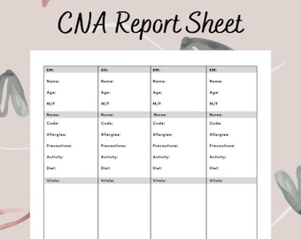 Cna Report Sheet - Etsy