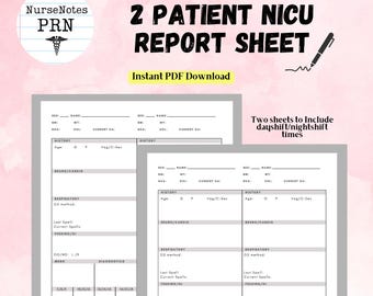 Fiche de rapport cérébral de l'infirmière en soins intensifs néonatals (2 patients)