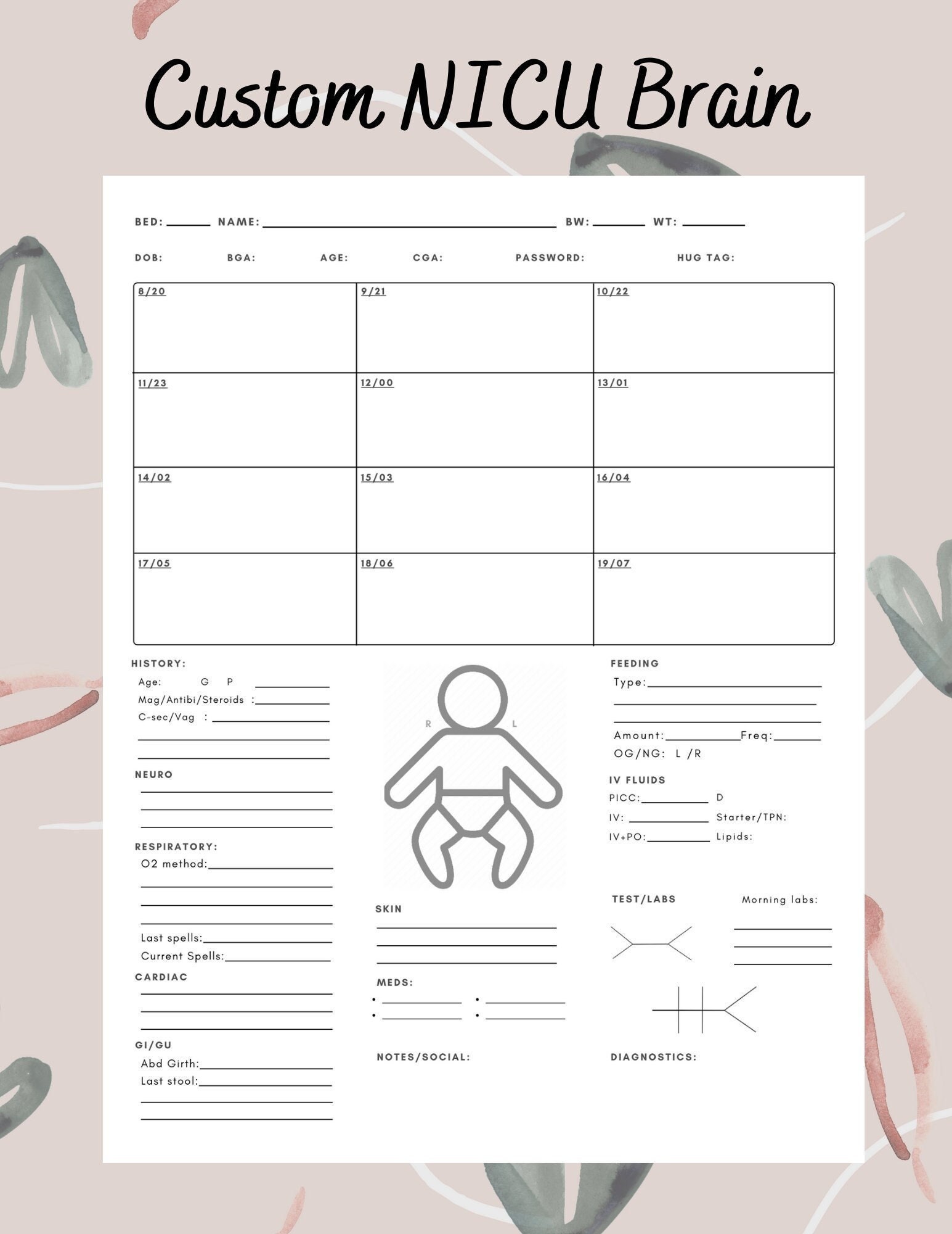 Printable Nicu Report Sheet Template Captain Printable Calendars