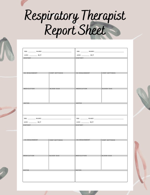 Respiratory Therapist Report Sheet - Etsy