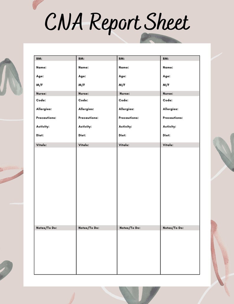 CNA Report Sheet Etsy CNA Report Sheet Etsy
