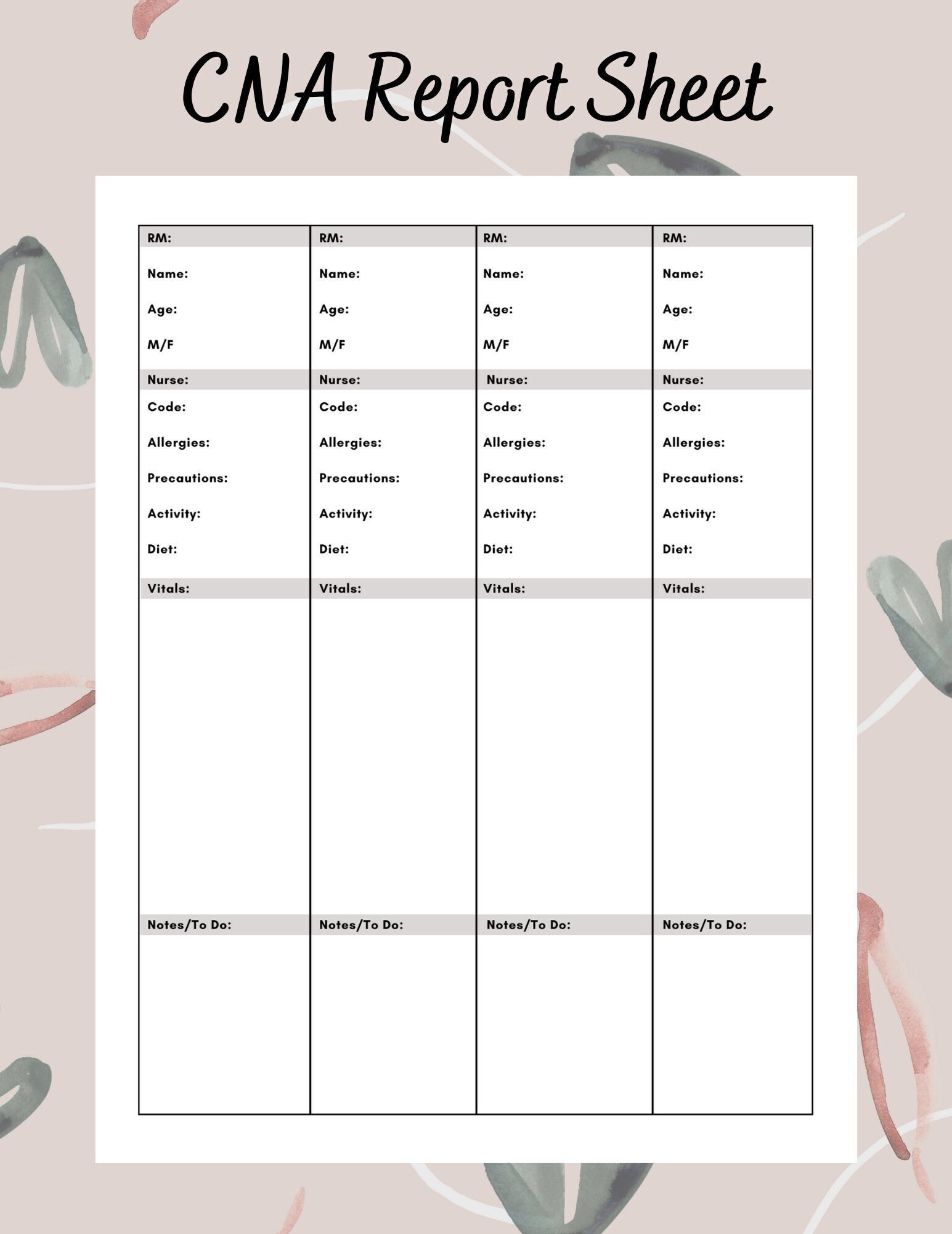 assignment sheet cna