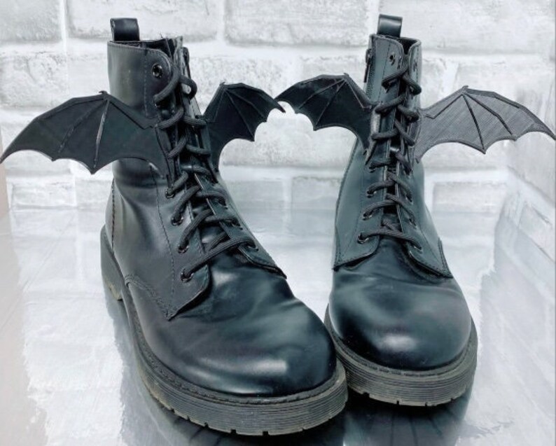 3D Printed Boot Bat Wings Cosplay Boot Accessories Shoelace Wings 4 Wing Set Bat Wings for skates or boots Black