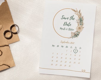 Save the Date Karten personalisierbar floral, mit Kalender DIN A6 - Für Feierlichkeiten, besondere Anlässe, Hochzeit, Geburtstag