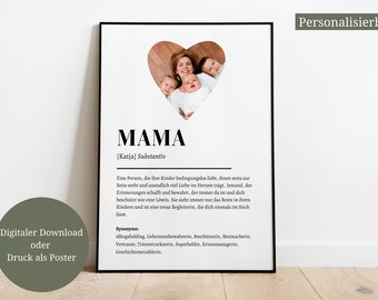 Poster "MAMA" mit Foto | Weihnachtsgeschenk | Geschenk | Geburtstagsgeschenk | Mama | Beste Mutti |  Definition | Bedanken | Muttertag