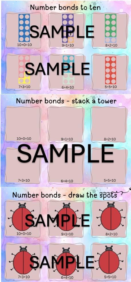 EYFS / Year 1 Number Bonds to 10 - Numicon / Stack a Tower and Draw the ...